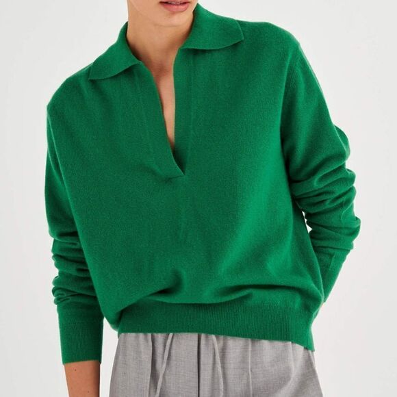 Oroton Sweaters - Oroton Tennis Green Relaxed Wool Knit Collared Polo Sweater Top Size S NWT